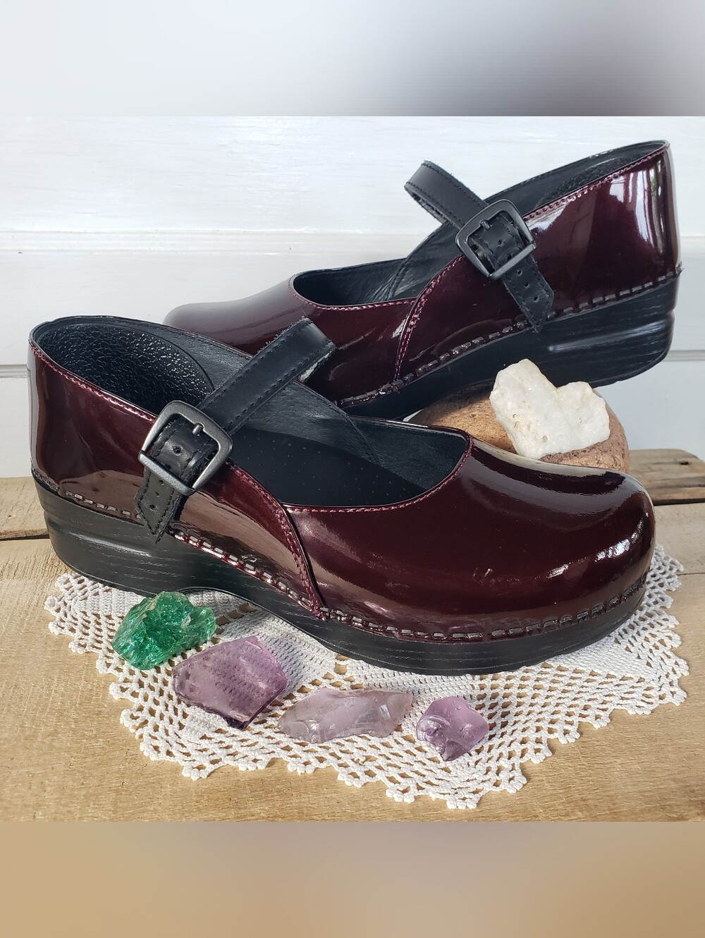 Glossy Plum Dansko Pro MaryJane Marcelle Clog Patent Leather Strappy Buckle Boho